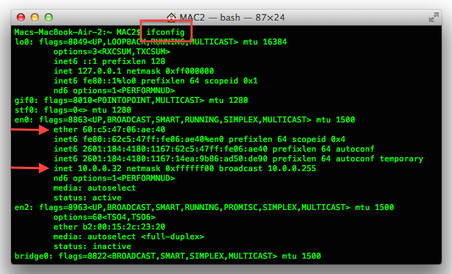 ifconfig MAC